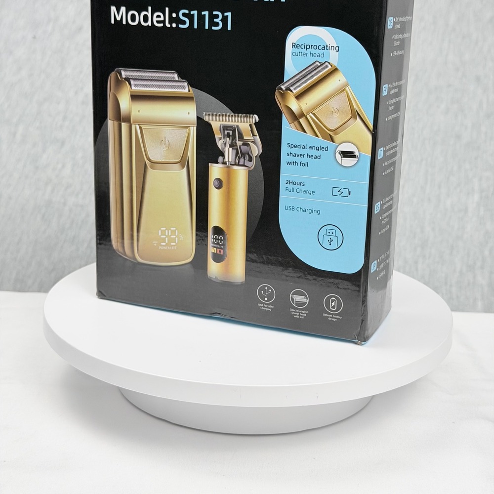 Gold Grooming Kit Model S1131 Foil Shaver and T-Blade Trimmer Set USB Recharge